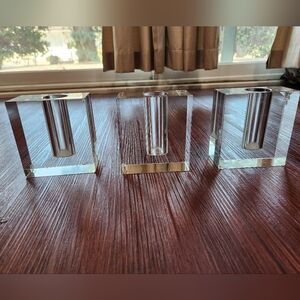 Vintage MCM Glass Bud Vase Set Of 3 Block Propagate Acrylic